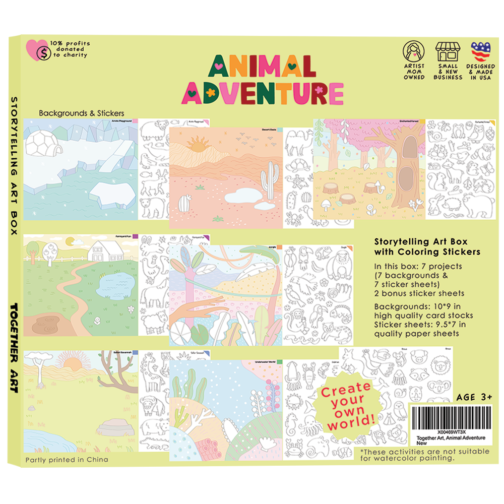 Animal Adventure Art & Craft Activity Kit with Coloring Stickers & Color Your Own Stickers – Create Your Story!