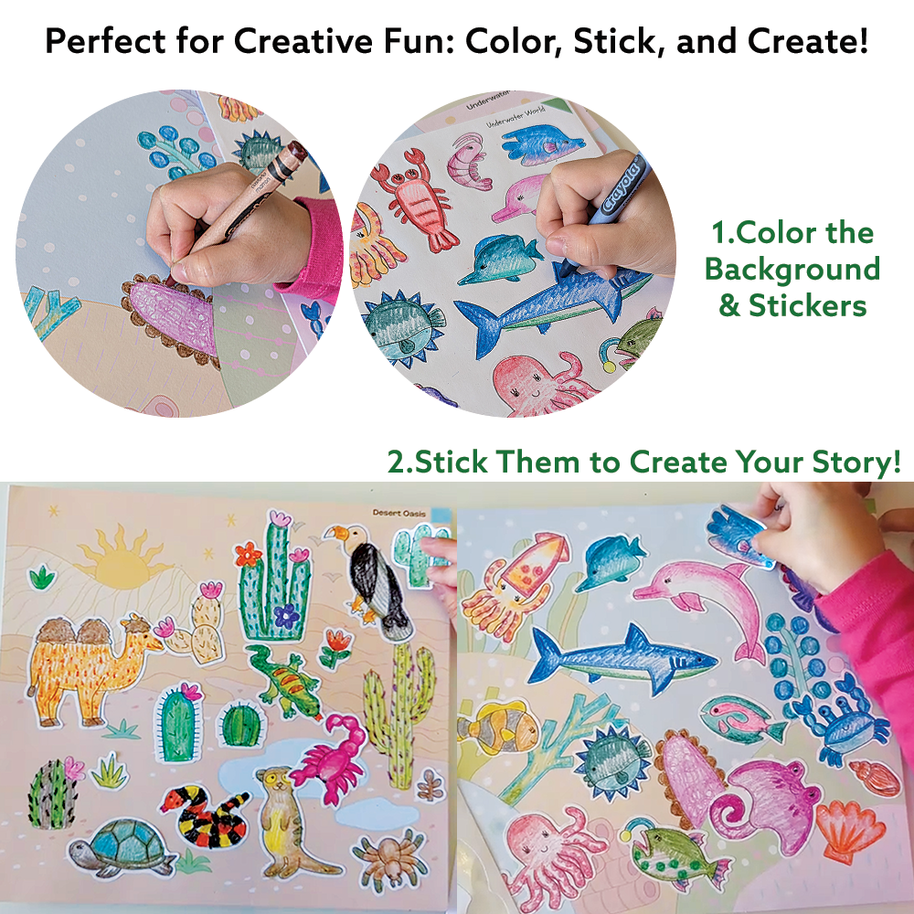 Animal Adventure Art & Craft Activity Kit with Coloring Stickers & Color Your Own Stickers – Create Your Story!