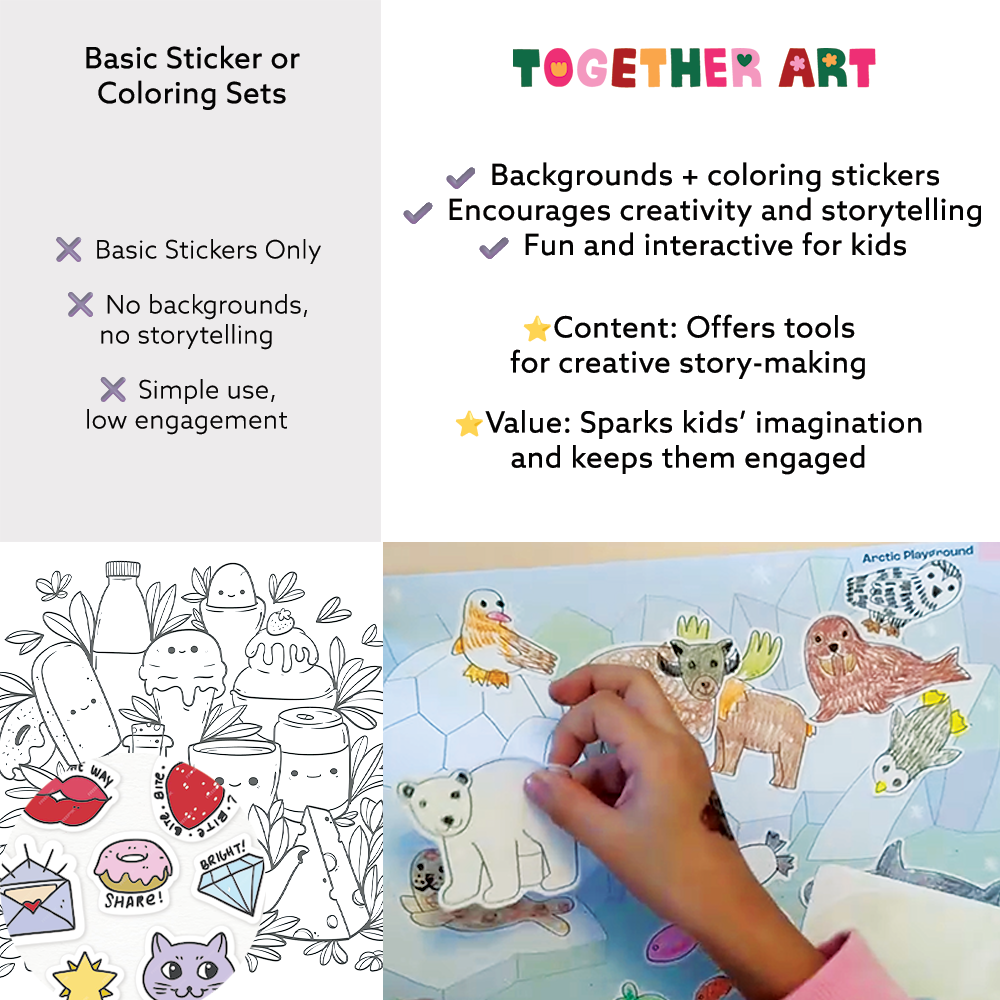 Animal Adventure Art & Craft Activity Kit with Coloring Stickers & Color Your Own Stickers – Create Your Story!