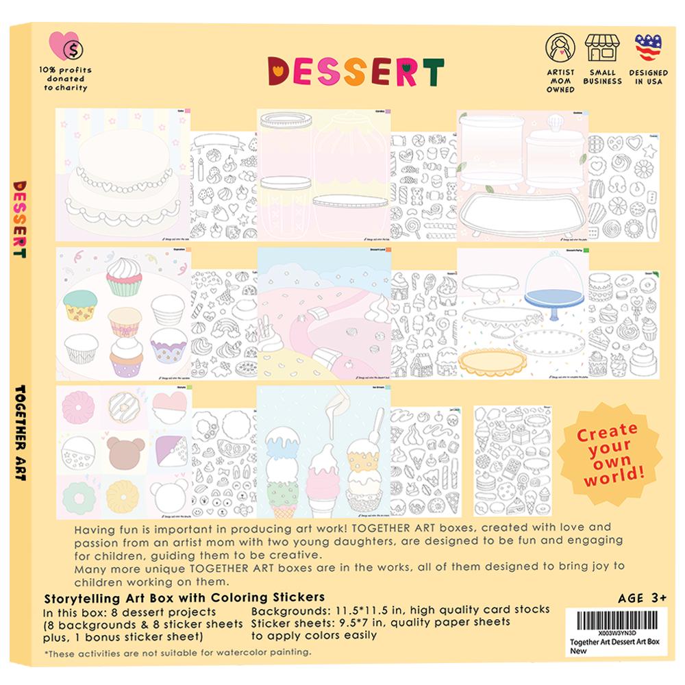 Dessert Art & Craft Activity Kit with Coloring Stickers & Color Your Own Stickers – Create Your Story!