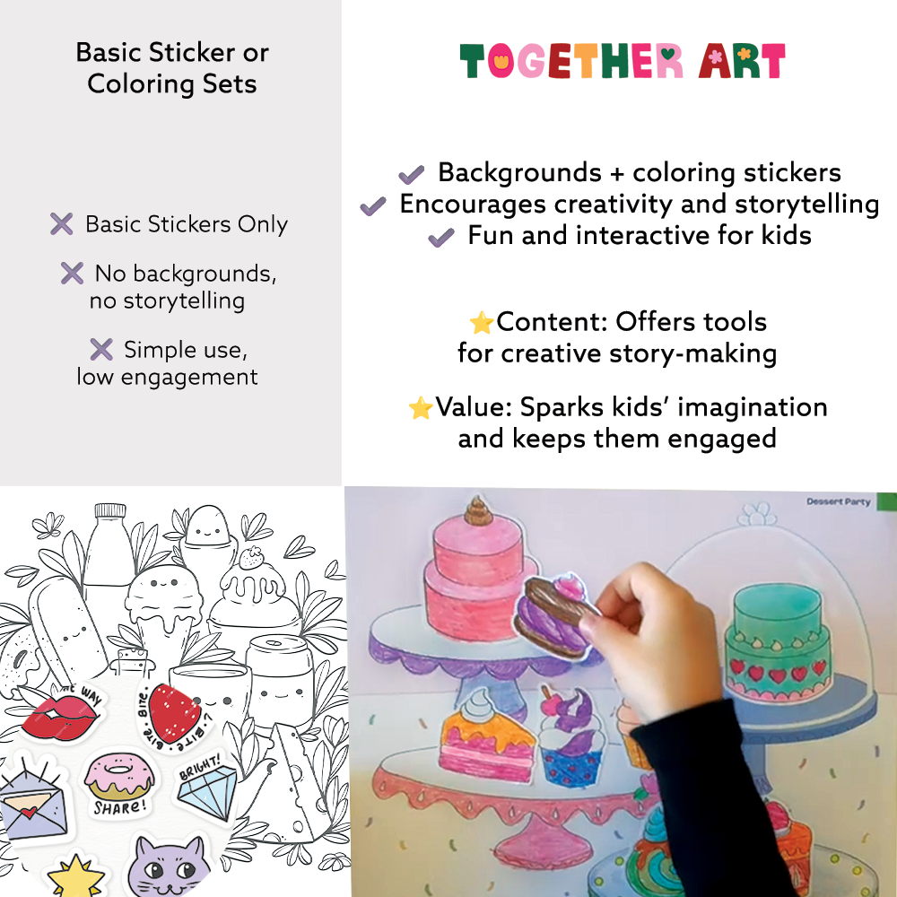 Dessert Art & Craft Activity Kit with Coloring Stickers & Color Your Own Stickers – Create Your Story!