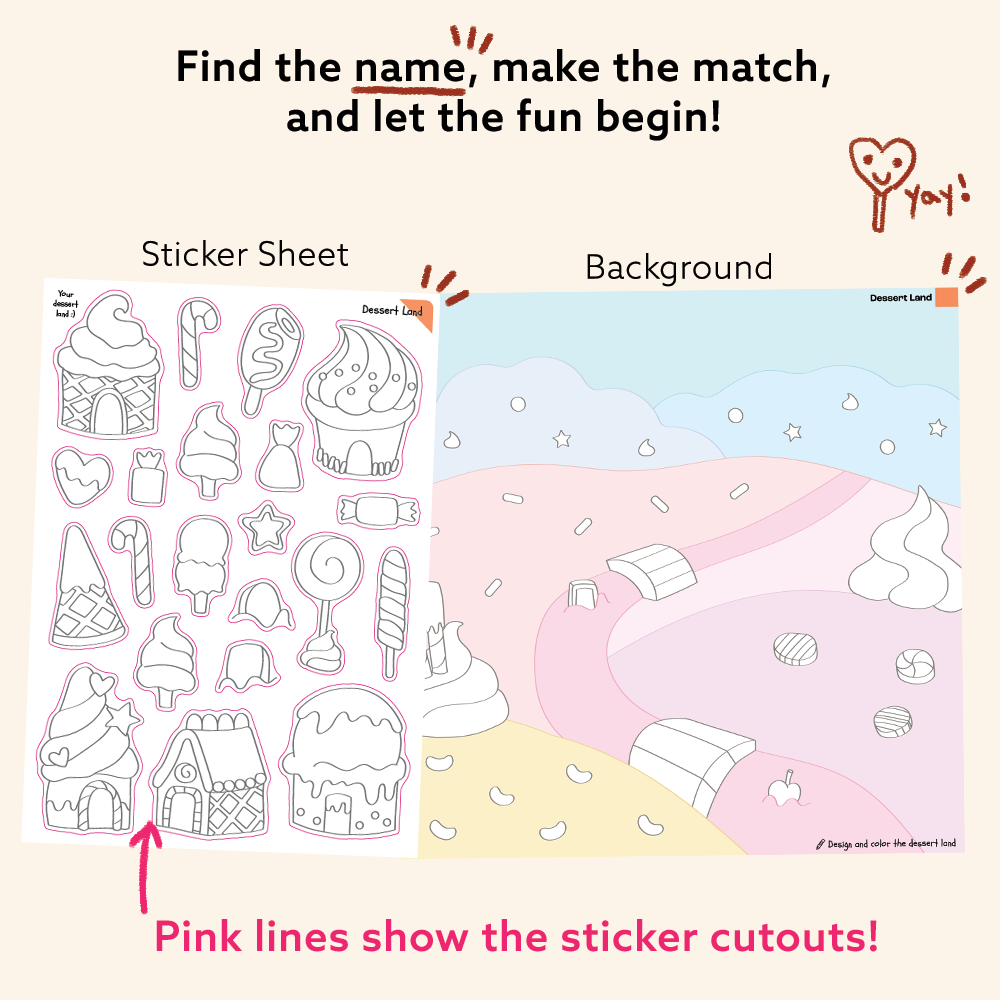 Dessert Art & Craft Activity Kit with Coloring Stickers & Color Your Own Stickers – Create Your Story!
