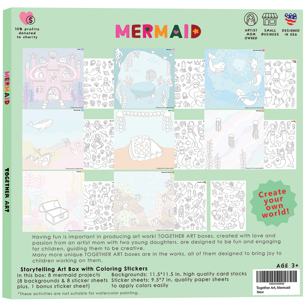Mermaid Art & Craft Activity Kit with Coloring Stickers & Color Your Own Stickers – Create Your Story!