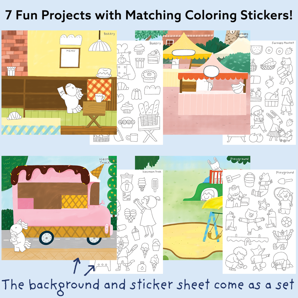 My Town Art & Craft Activity Kit with Coloring Stickers & Color Your Own Stickers – Create Your Story!