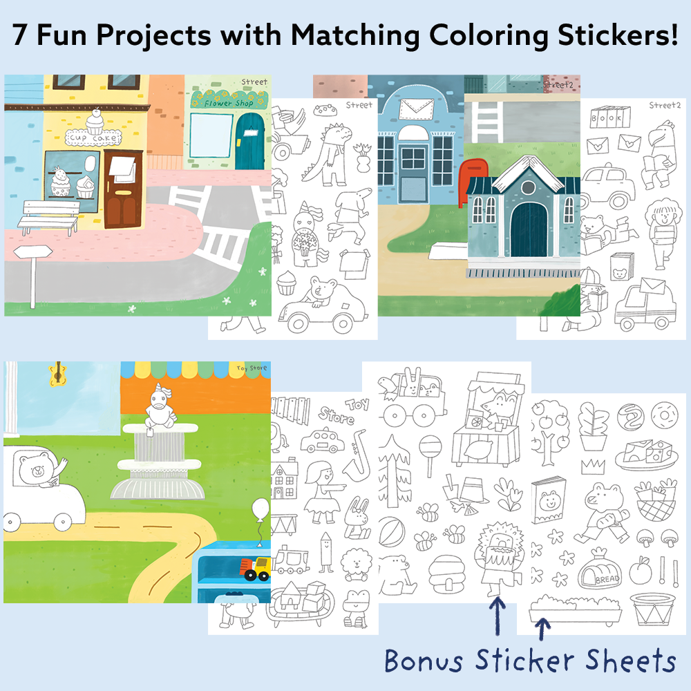 My Town Art & Craft Activity Kit with Coloring Stickers & Color Your Own Stickers – Create Your Story!
