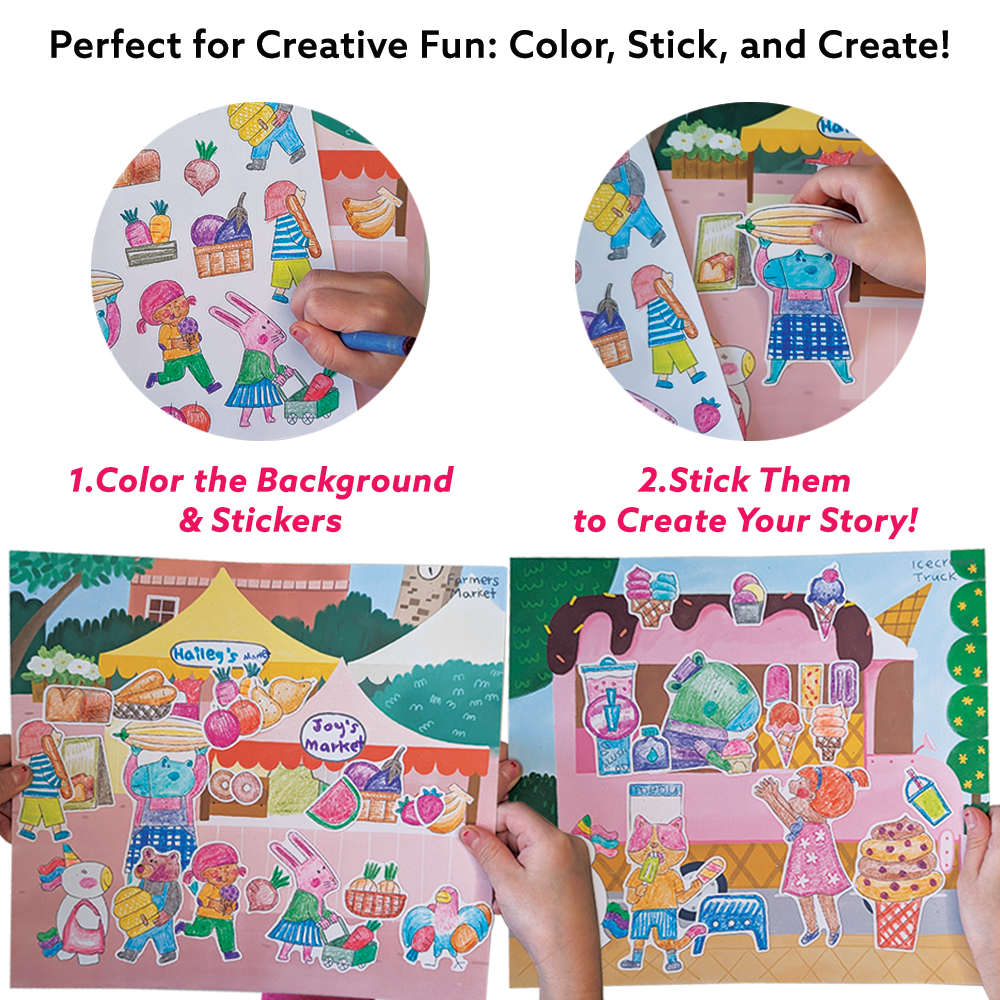 My Town Art & Craft Activity Kit with Coloring Stickers & Color Your Own Stickers – Create Your Story!