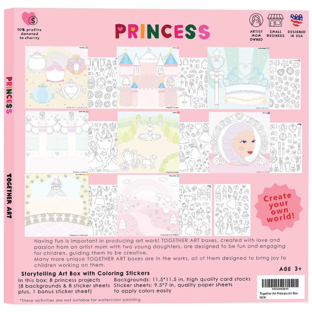 Princess Art & Craft Activity Kit with Coloring Stickers & Color Your Own Stickers – Create Your Story!
