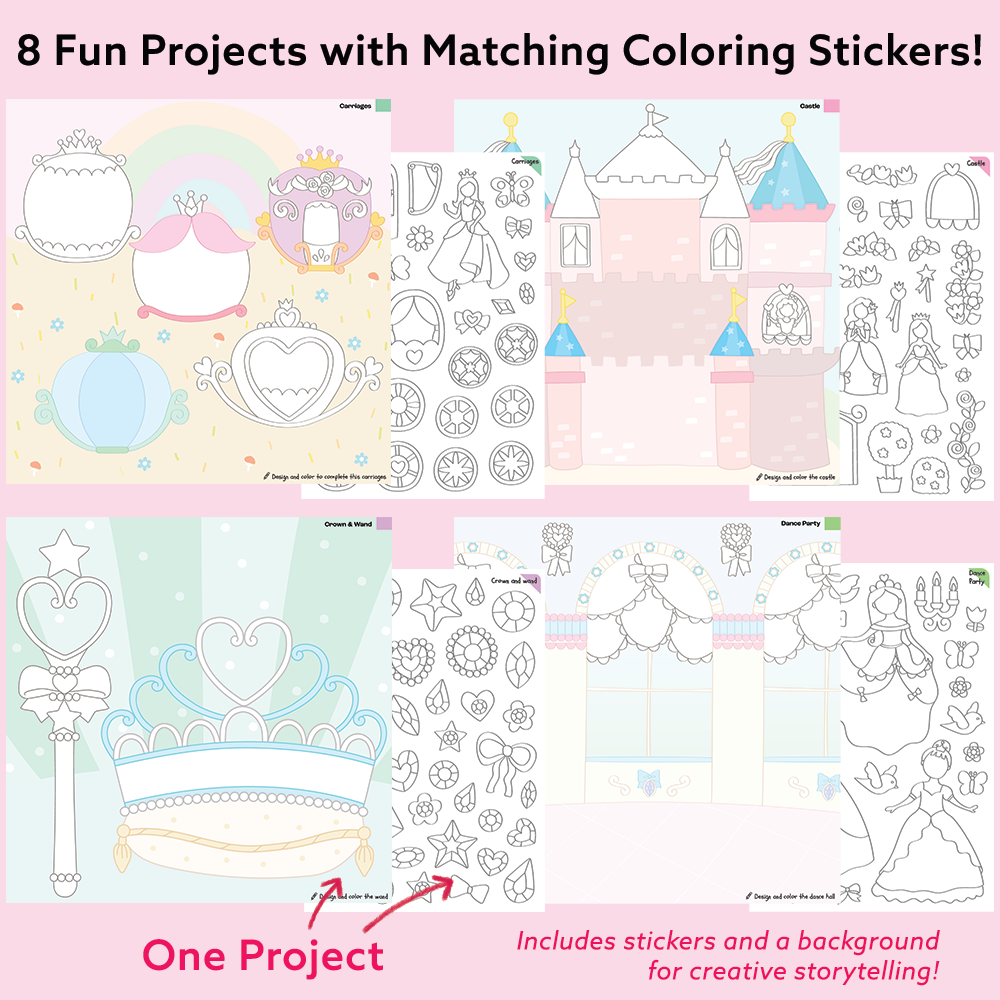 Princess Art & Craft Activity Kit with Coloring Stickers & Color Your Own Stickers – Create Your Story!