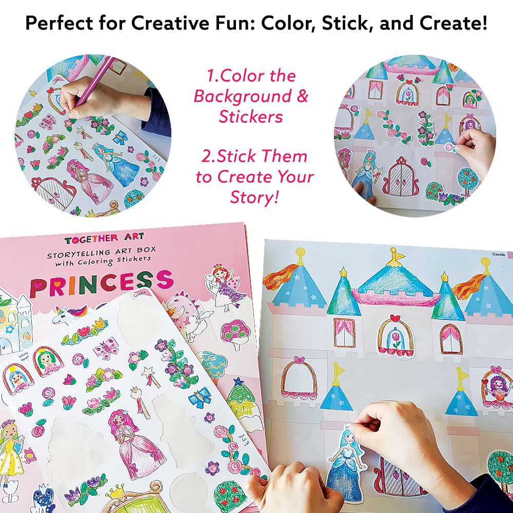 Princess Art & Craft Activity Kit with Coloring Stickers & Color Your Own Stickers – Create Your Story!