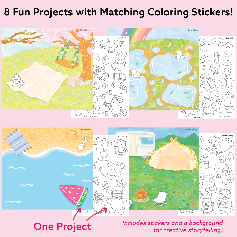 Seasonal Splendor Art & Craft Activity Kit with Coloring Stickers & Color Your Own Stickers – Create Your Story!