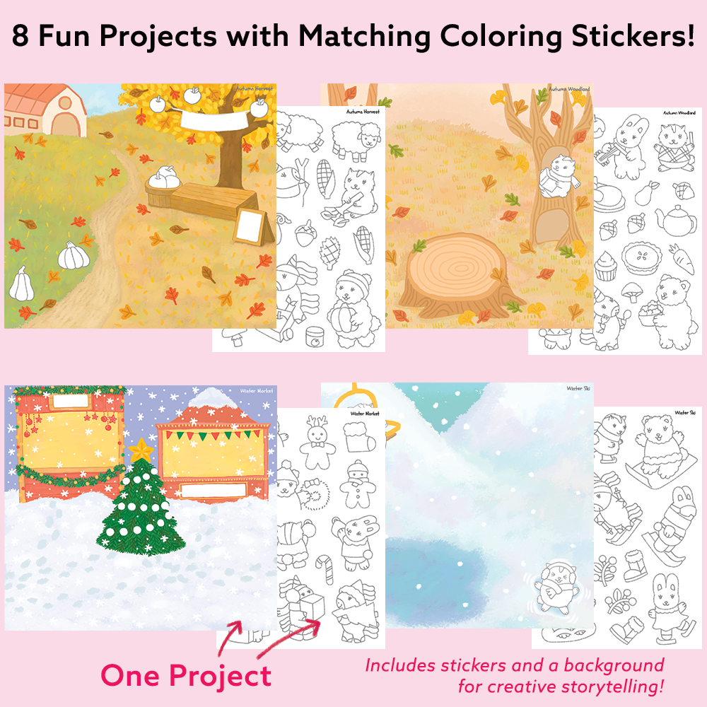 Seasonal Splendor Art & Craft Activity Kit with Coloring Stickers & Color Your Own Stickers – Create Your Story!