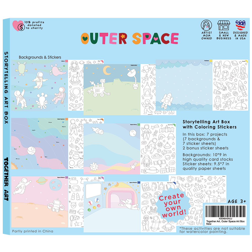 Outer Space Art & Craft Activity Kit with Coloring Stickers & Color Your Own Stickers – Create Your Story!