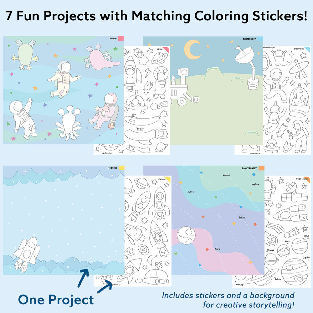 Outer Space Art & Craft Activity Kit with Coloring Stickers & Color Your Own Stickers – Create Your Story!