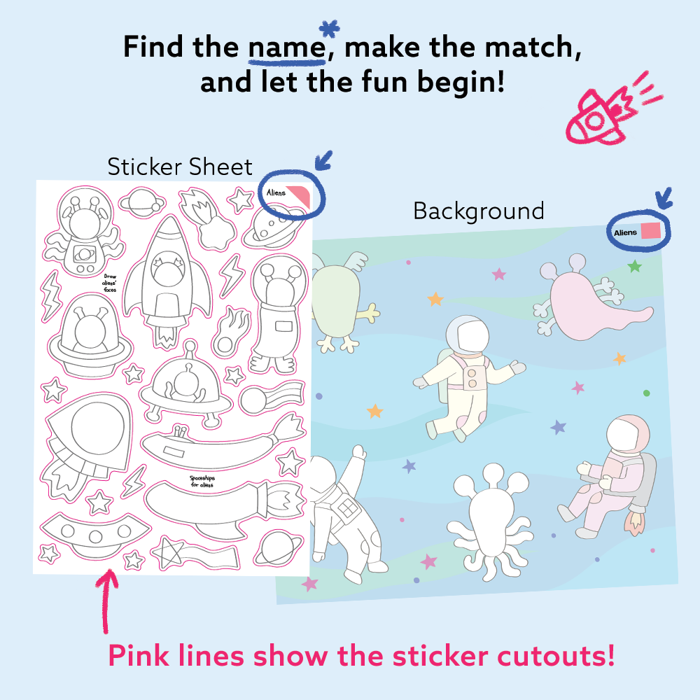 Outer Space Art & Craft Activity Kit with Coloring Stickers & Color Your Own Stickers – Create Your Story!