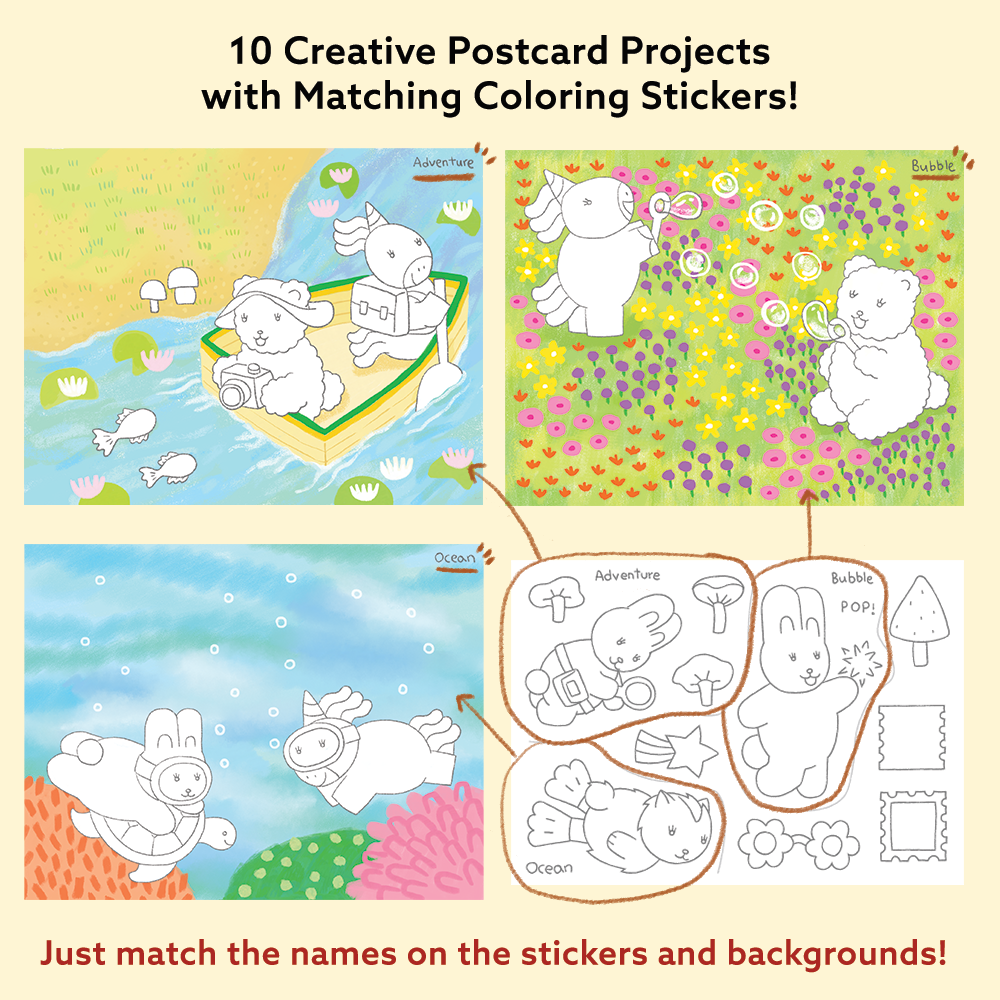 To My Friends Postcard Art Box with Coloring Stickers