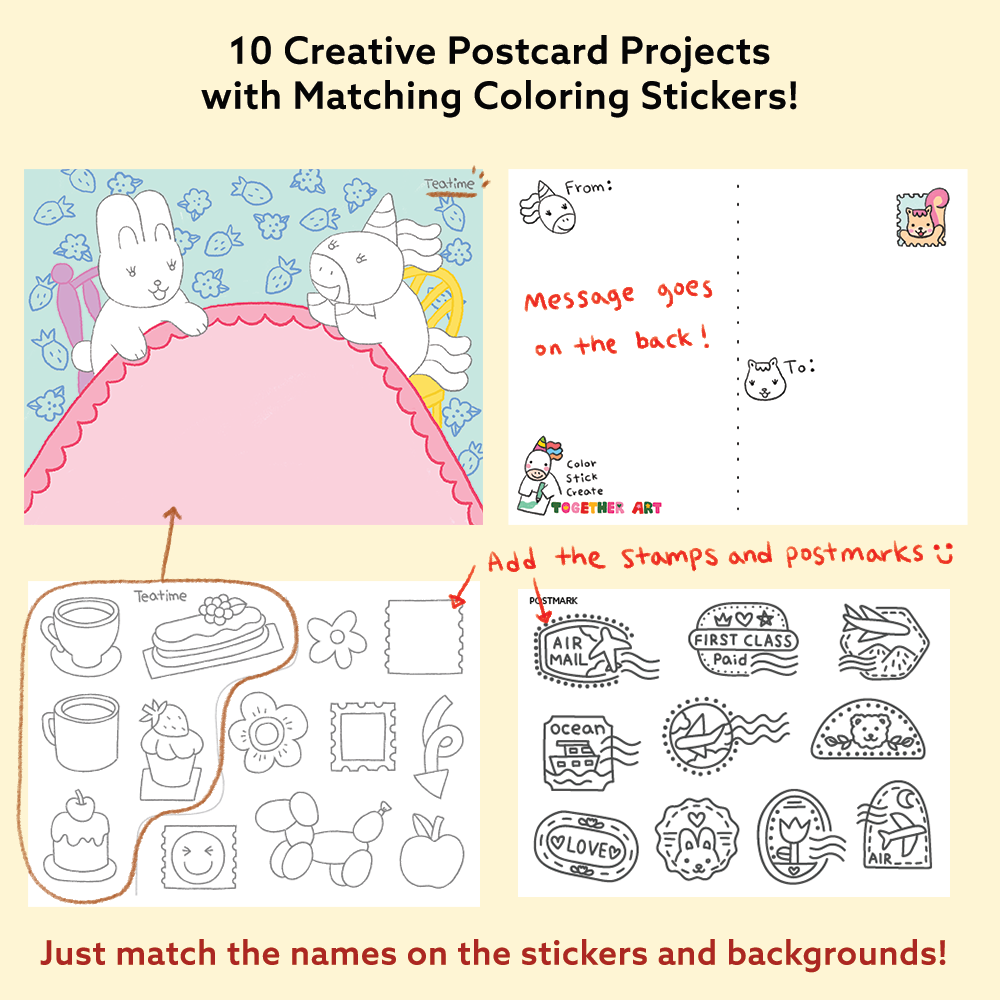 To My Friends Postcard Art Box with Coloring Stickers