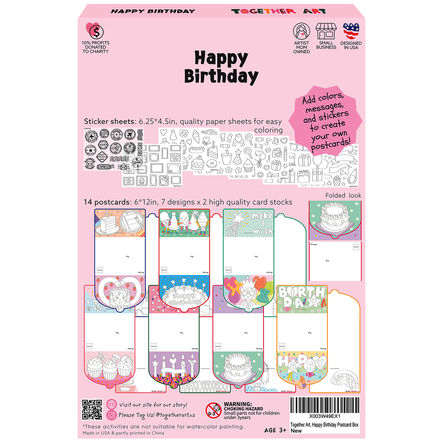 Happy Birthday Envelope Card Art Box with Coloring Stickers