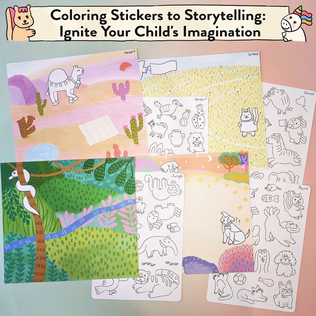 Animal World Storytelling & Coloring Sticker Kit
