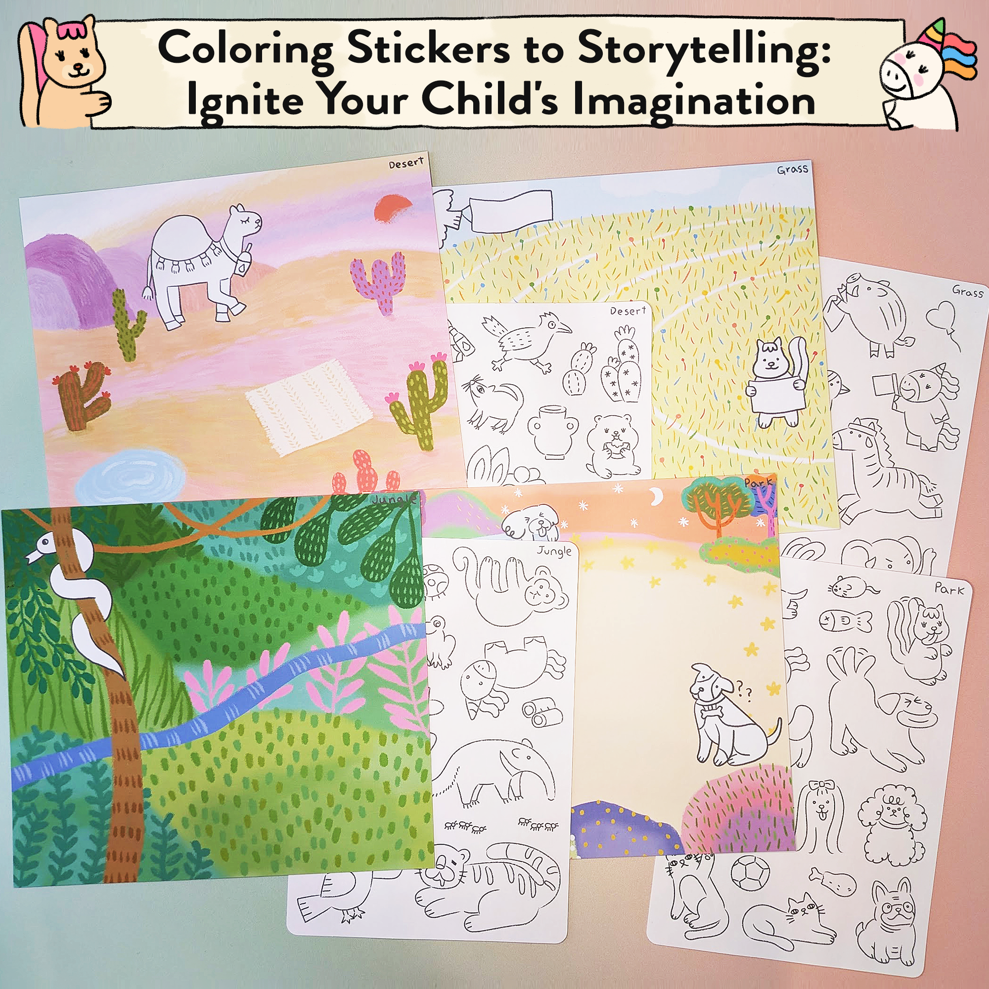 Animal World Storytelling & Coloring Sticker Kit