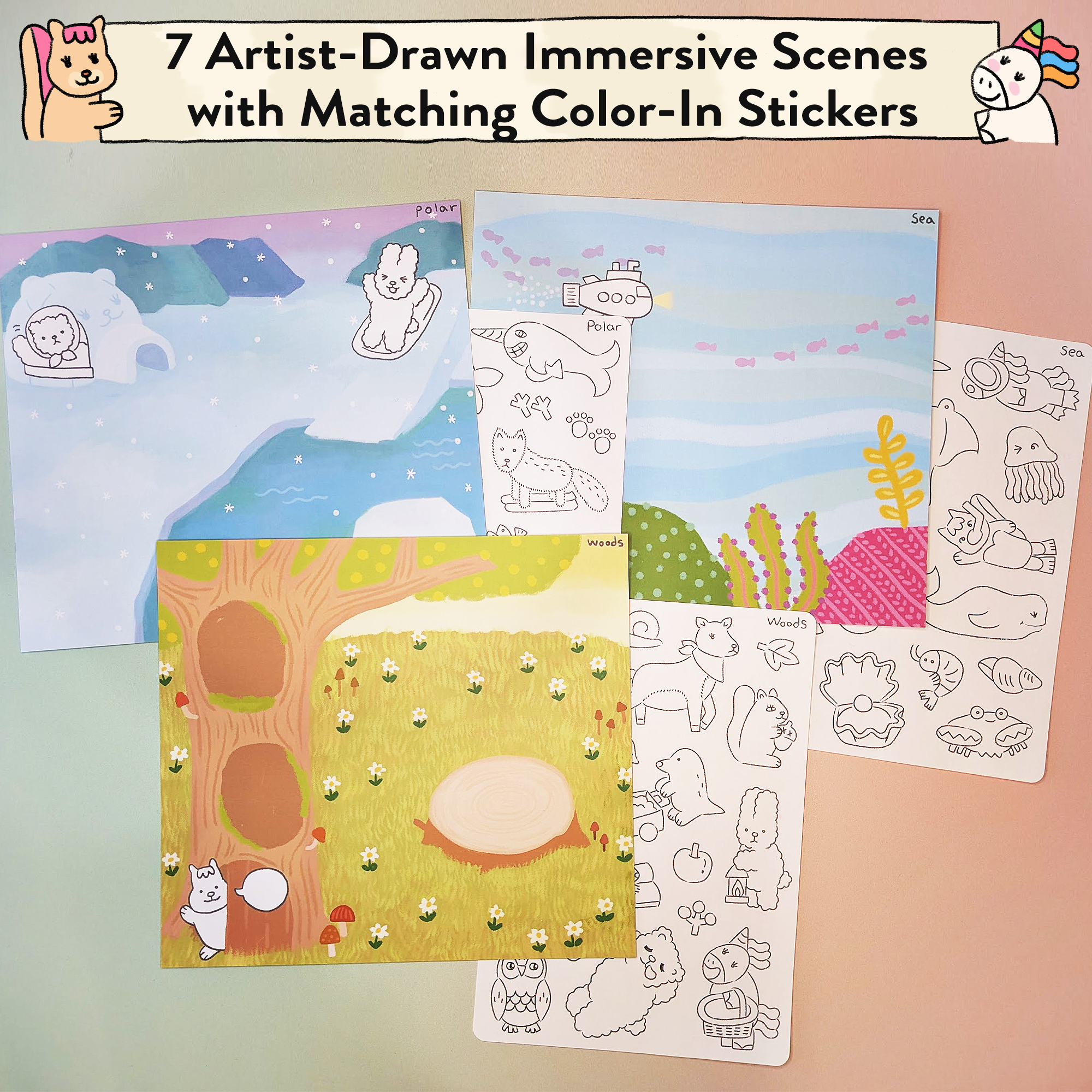 Animal World Storytelling & Coloring Sticker Kit