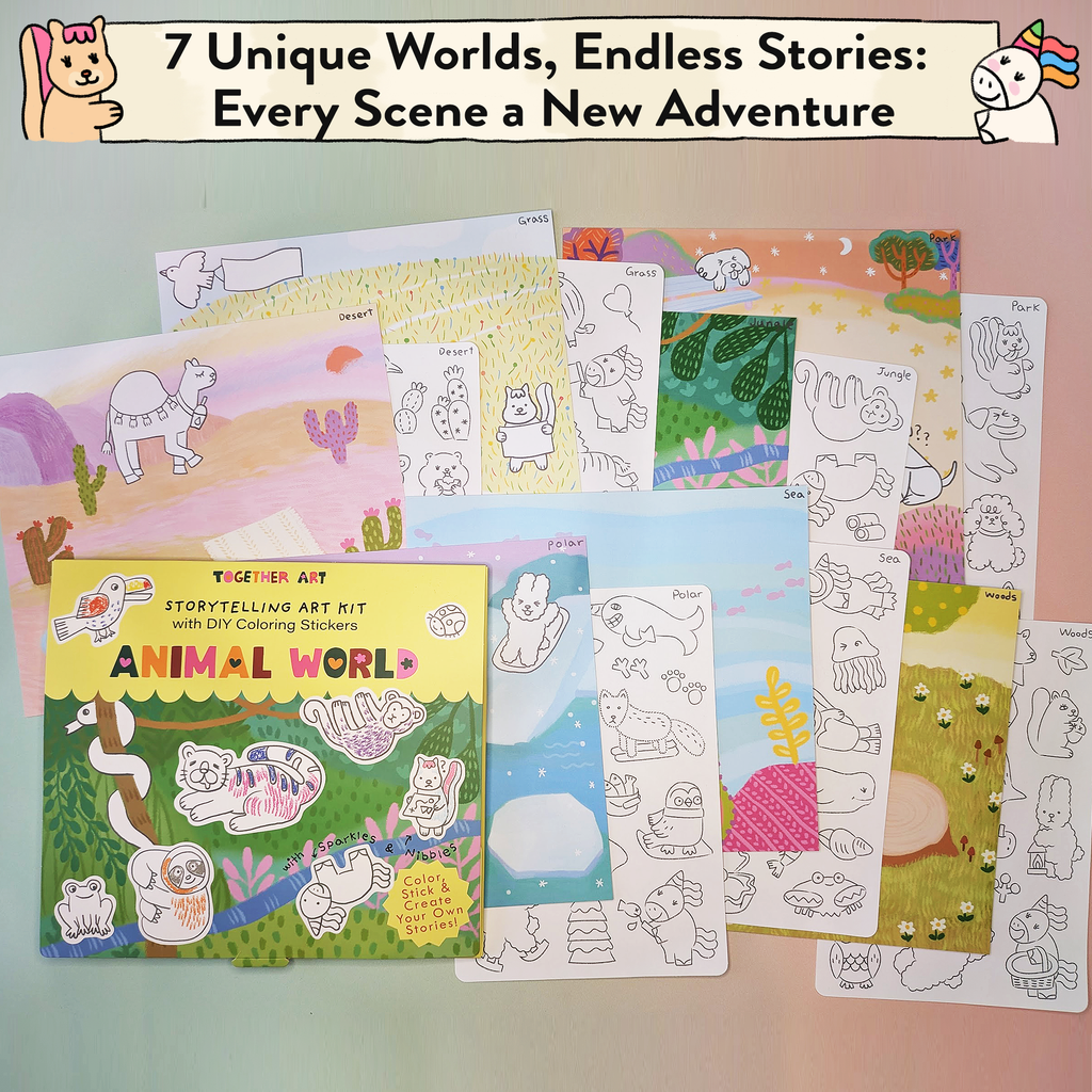 Animal World Storytelling & Coloring Sticker Kit