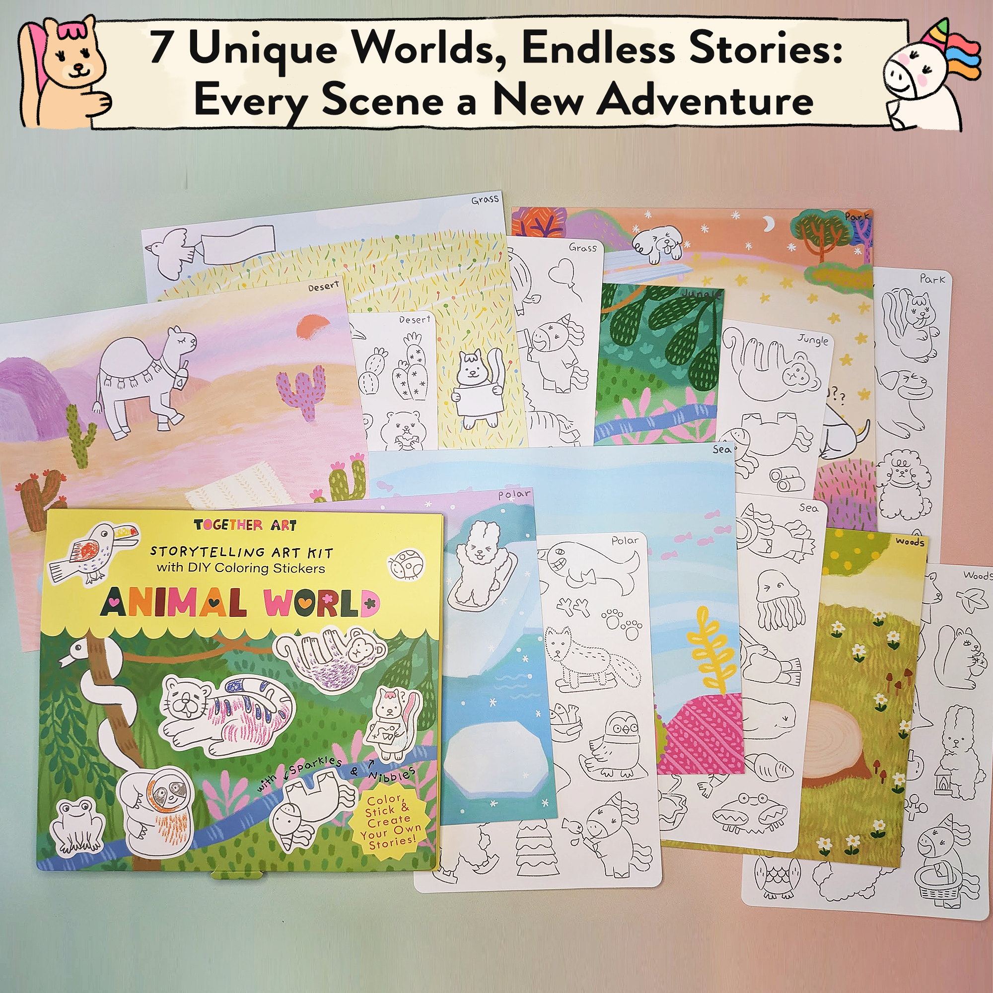 Animal World Storytelling & Coloring Sticker Kit