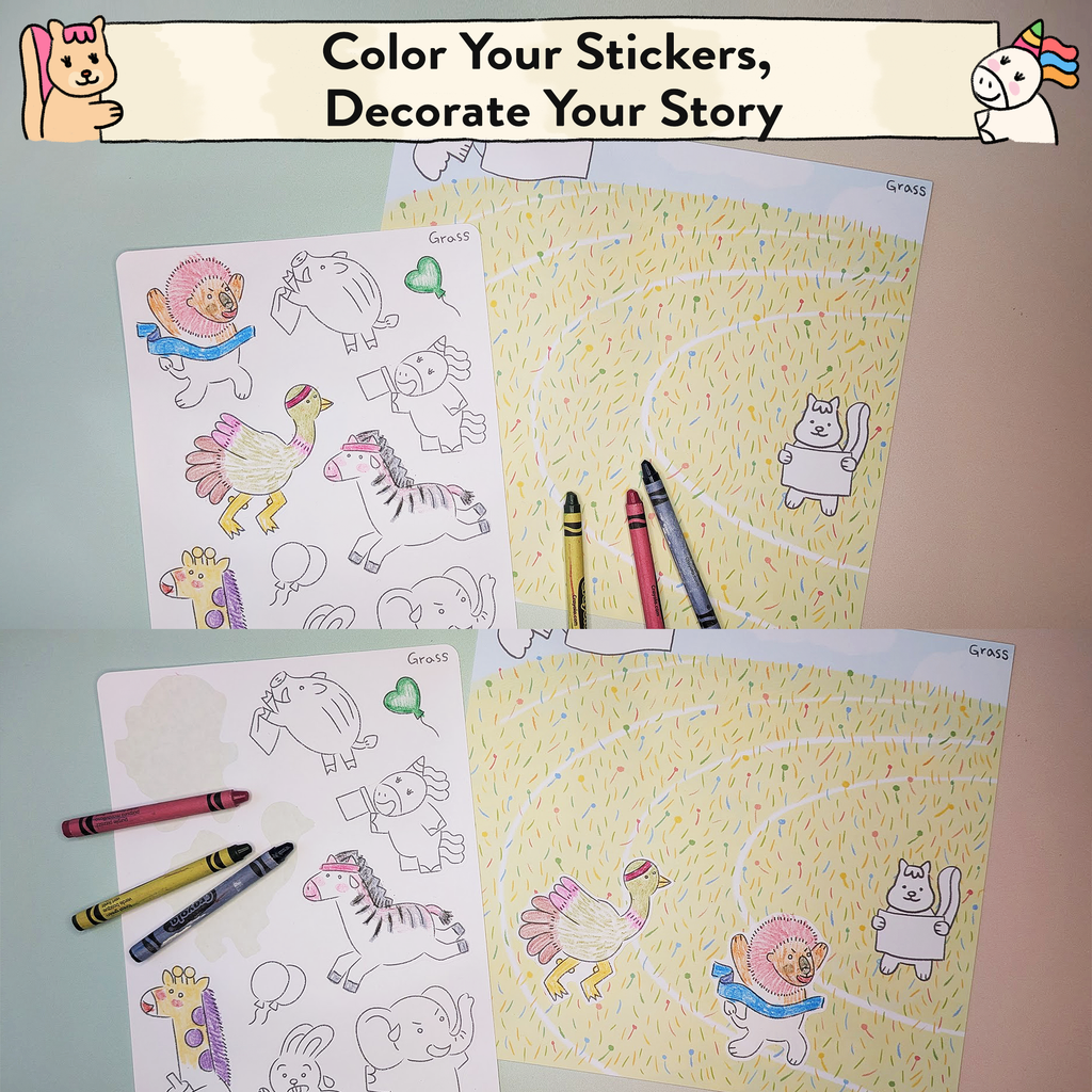 Animal World Storytelling & Coloring Sticker Kit