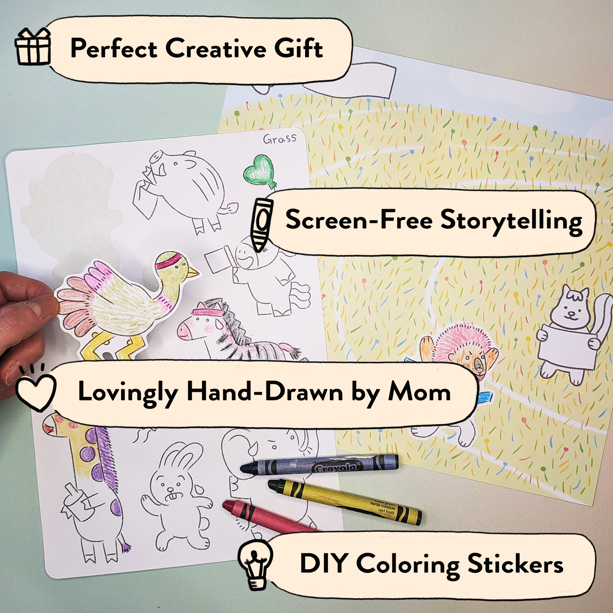 Animal World Storytelling & Coloring Sticker Kit