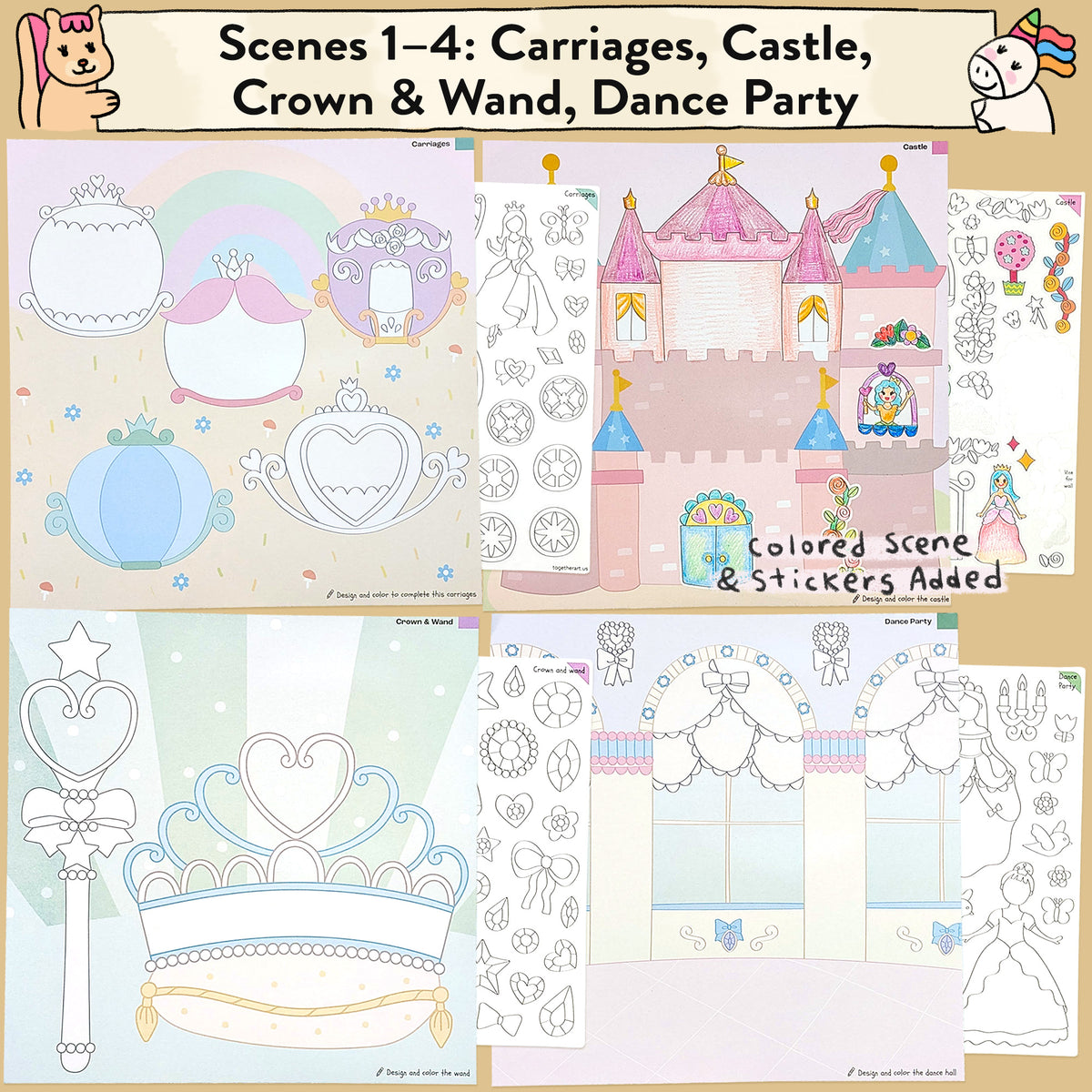 Princess Storytelling Art Kit with Coloring Stickers