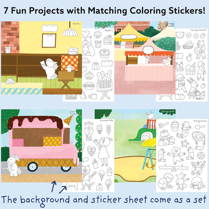 My Town Art & Craft Activity Kit with Coloring Stickers & Color Your Own Stickers – Create Your Story!