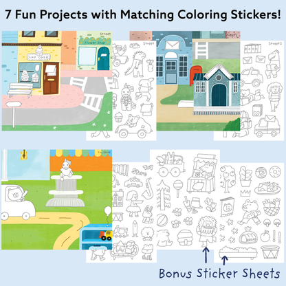 My Town Art & Craft Activity Kit with Coloring Stickers & Color Your Own Stickers – Create Your Story!