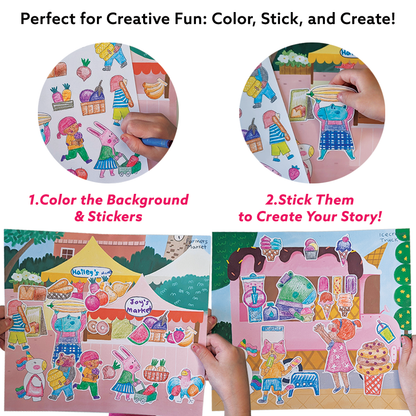 My Town Art & Craft Activity Kit with Coloring Stickers & Color Your Own Stickers – Create Your Story!