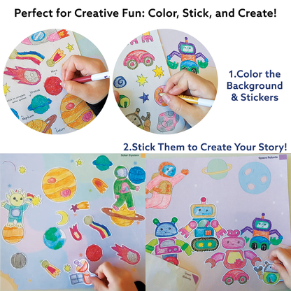 Outer Space Storytelling Art Box with Coloring Stickers